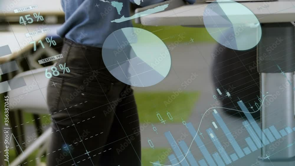 Poster animation of data processing with worker walking on a treadmill