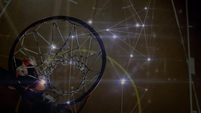 Animation of network of connections with basketball player dunking