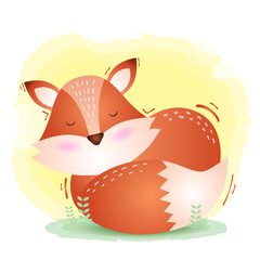 cute fox in the children's style. cute cartoon fox vector illustration