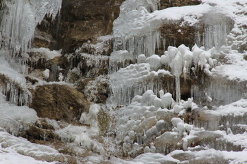 Fototapeta na wymiar Ice in cold winter forest.