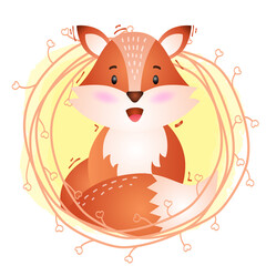 cute fox with twigs in the children's style. cute cartoon fox illustration 
