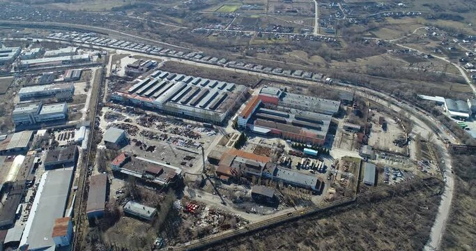Large factory aerial view, exterior of a large factory. Plant top view