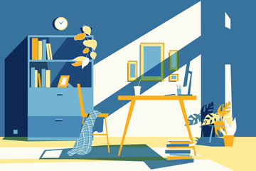Vector illustration of room with working space. 