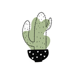 Set of cute cacti in pot isolated on white background