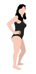 Isolated sexy beautiful adult woman standing and wearing a swimsuit. Flat style vector illustration.