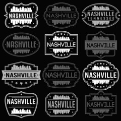 Nashville Tennessee Skyline. Premium Quality Stamp Frames. Grunge Design. Icon Art Vector. Old Style Frames.