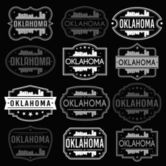 Oklahoma City Skyline. Premium Quality Stamp Frames. Grunge Design. Icon Art Vector. Old Style Frames.