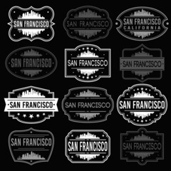 San Francisco California Skyline. Premium Quality Stamp Frames. Grunge Design. Icon Art Vector. Old Style Frames.