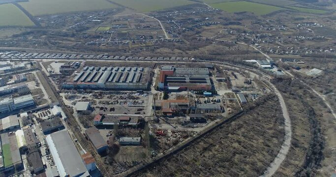 Large factory aerial view, exterior of a large factory. Plant top view