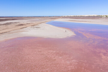 Pink lake in South Australia, caused by salt and algae. 