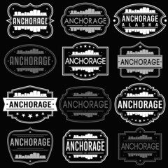 Anchorage Alaska Skyline. Premium Quality Stamp Frames. Grunge Design. Icon Art Vector. Old Style Frames.