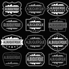 Albuquerque New Mexico Skyline. Premium Quality Stamp Frames. Grunge Design. Icon Art Vector. Old Style Frames.