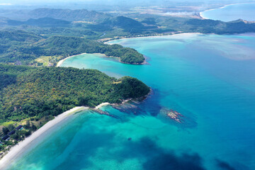 aerial view of Beautiful seascape scene of Kelambu Beach, Kudat, Sabah