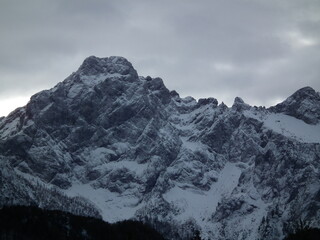 High dangerous mountains on a cold winter day.