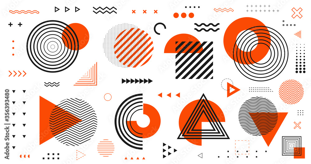 Aufkleber collection of geometric shapes. retro graphic elements. trendy memphis style pattern.