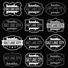 Salt Lake City Utah Skyline. Premium Quality Stamp Frames. Grunge Design. Icon Art Vector. Old Style Frames.