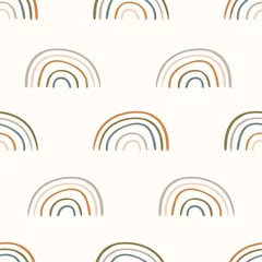 Wallpaper murals Rainbow Seamless background rainbow gender neutral baby pattern. Simple whimsical minimal earthy 2 tone color. Kids nursery wallpaper or boho fashion all over print. 
