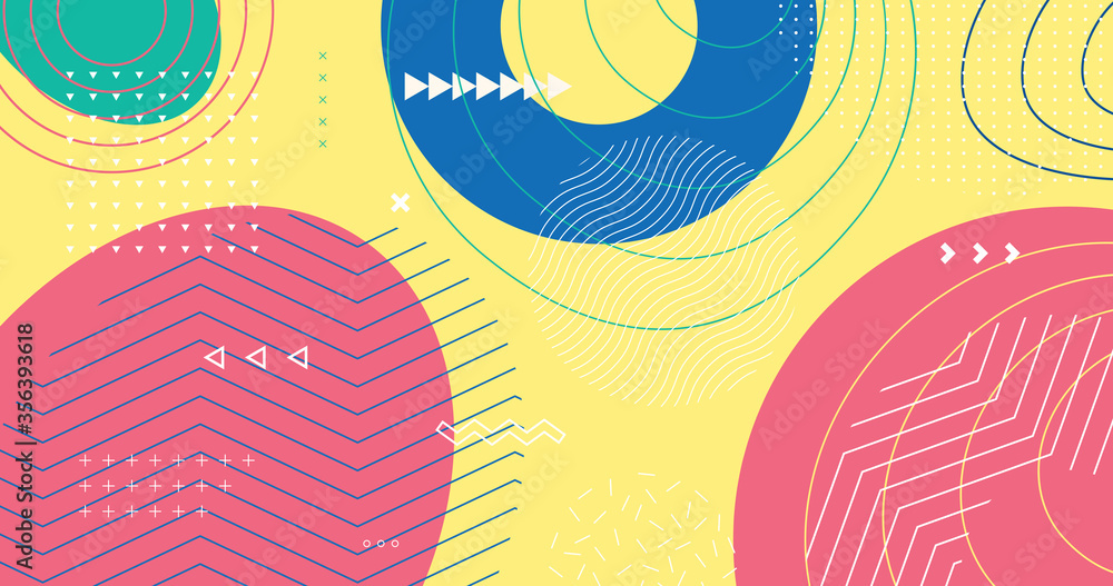 Poster art & abstract funny memphis background. trendy geometric pattern vector design. liquid splash color