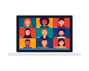 Conference video call, remote project management, quarantine, working from home, vector illustration