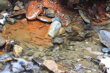 Water in the nature. Pebbles. Stones. Fresh and clean water.