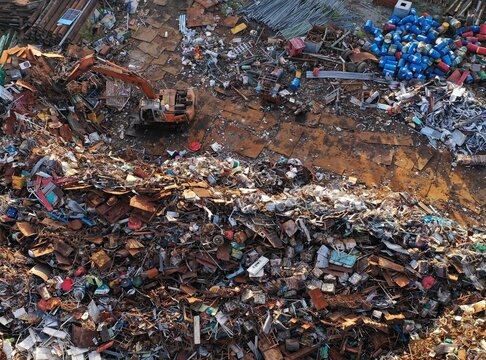 Pollution Concept. Garbage Pile In Trash Dump Or Landfill. Aerial View Of Garbage Dump Areas.