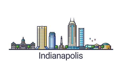 Banner of Indianapolis city in flat line trendy style. Indianapolis city line art. All buildings separated and customizable.