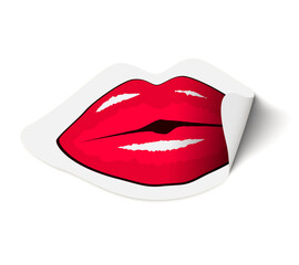 Illustration of paper sticker with red lips. Kiss concept