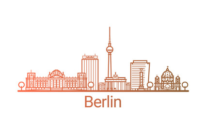 Berlin city colored gradient line. All Berlin buildings - customizable objects with opacity mask, so you can simple change composition and background fill. Line art.