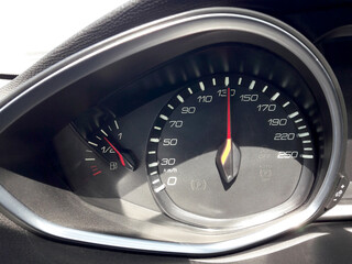 Speedometer of fast moving car