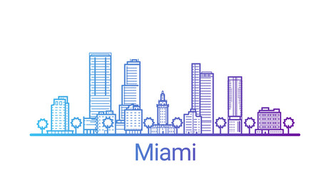 Miami city colored gradient line. All Miami buildings - customizable objects with opacity mask, so you can simple change composition and background fill. Line art.