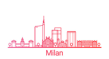 Milan city colored gradient line. All Milan buildings - customizable objects with opacity mask, so you can simple change composition and background fill. Line art.