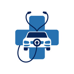 Car diagnistic or automobile repair icon with medicine metaphor - mediacl cross and stethoscope