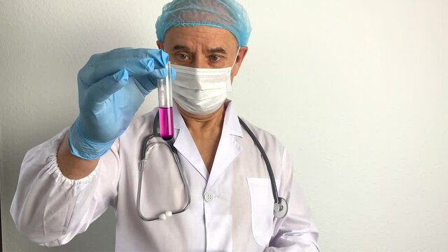 scientist, virologist, doctor in uniform creates a vaccine, new medicine, elixir of youth, conducts a scientific experiment, research, the concept of DNA, test and treatment of coronavirus, COVID-19