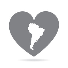 South America country map inside a grey love heart. National pride