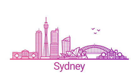 Sydney city colored gradient line. All Sydney buildings - customizable objects with opacity mask, so you can simple change composition and background fill. Line art.