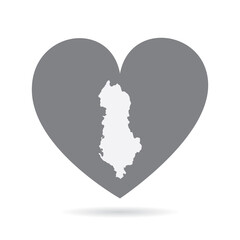 Albania country map inside a grey love heart. National pride
