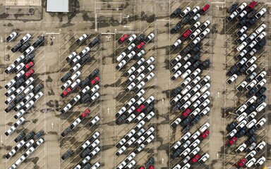 An aerial view of car park pattern.