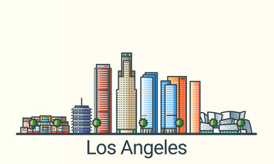 Banner of Los Angeles city in flat line trendy style. Los Angeles city line art. All buildings separated and customizable.