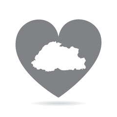 Bhutan country map inside a grey love heart. National pride
