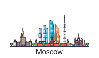 Obraz premium Banner of Moscow city in flat line trendy style. Moscow city line art. All buildings separated and customizable.