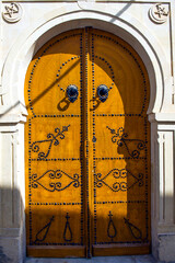 North Africa. Tunisia. Cap Bon. Nabeul. Typical Traditional decorated door in wood with nails