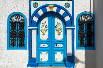 North Africa. Tunisia. Cap Bon. Nabeul. Typical Traditional decorated door in wood