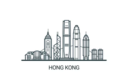 Foto op Plexiglas Linear banner of Hong Kong city. All buildings - customizable different objects with background fill, so you can change composition for your project. Line art. © It's design