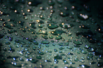 Rain drips pattern background on green textile