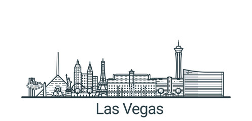 Linear banner of Las Vegas city. All buildings - customizable different objects with background fill, so you can change composition for your project. Line art.