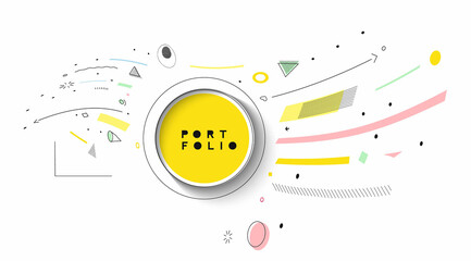 Obraz premium Abstract banner with Portfolio Calligraphic line art text poster with space of your text, vector illustration Design.