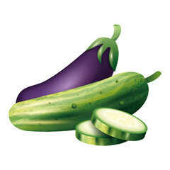eggplant and cucumber design, Vegetable organic food healthy fresh natural and market theme Vector illustration