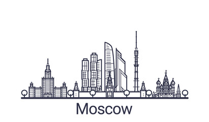 Obraz premium Linear banner of Moscow city. All Moscow buildings - customizable objects with opacity mask, so you can simple change composition and background fill. Line art.
