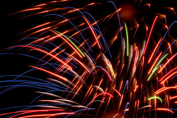 Fireworks bright explosion on black sky background