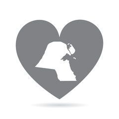 Kuwait country map inside a grey love heart. National pride